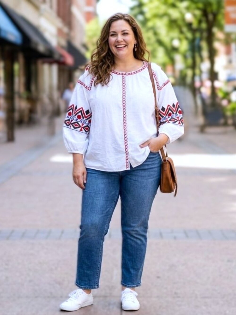CATO Cotton Peasant-Style Top. Plus Size 26/28W